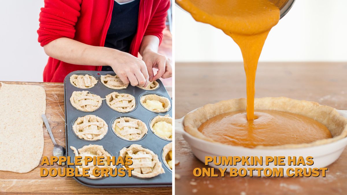 apple pie had double crust, and pumpkin pie only the bottom one