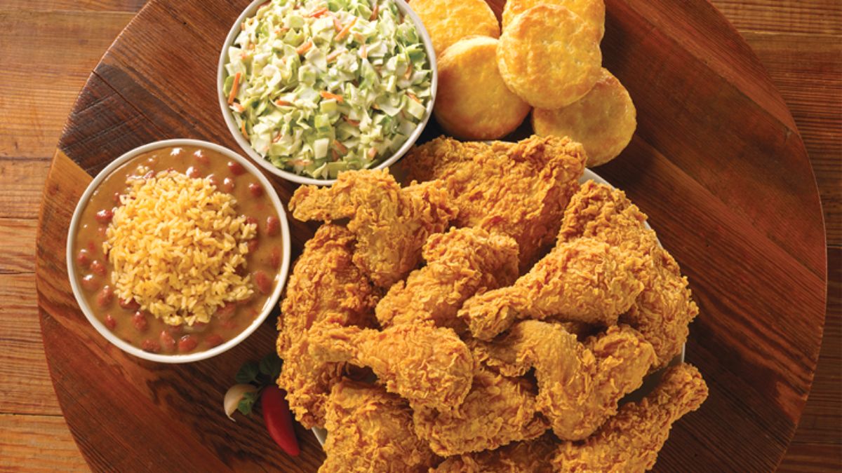 Popeyes Fried Chicken With Coleslaw and Red Beans and Rice
