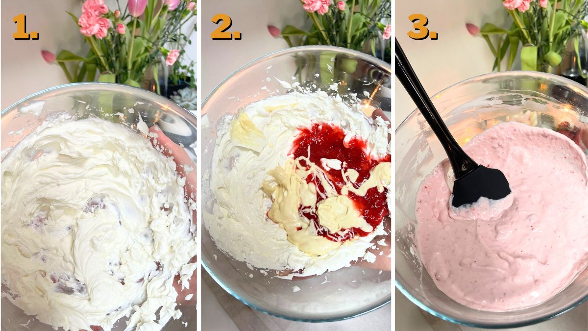 Making the Cheesecake Filling for Strawberry Crunch Cheesecake Bites