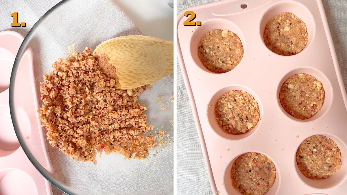 Making the Crust for Strawberry Crunch Cheesecake Bites