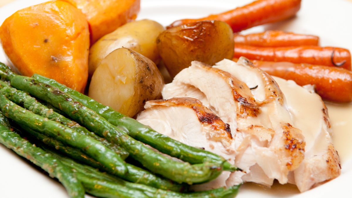 Roasted Veggies Served With Costco Young Turkey
