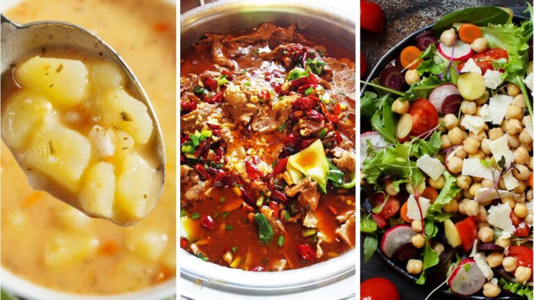 potatoes in soup, lentils in chili, and chickpeas in a salad